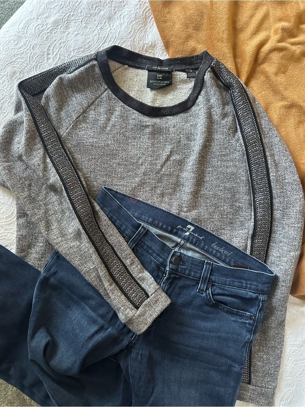 Scotch and Soda crop grey Knit Sweater with Contrast Trim